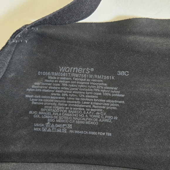 Warners No Side Effects Black Wireless Satin bra Back Smoothing 01056 sz 38C - Picture 4 of 6